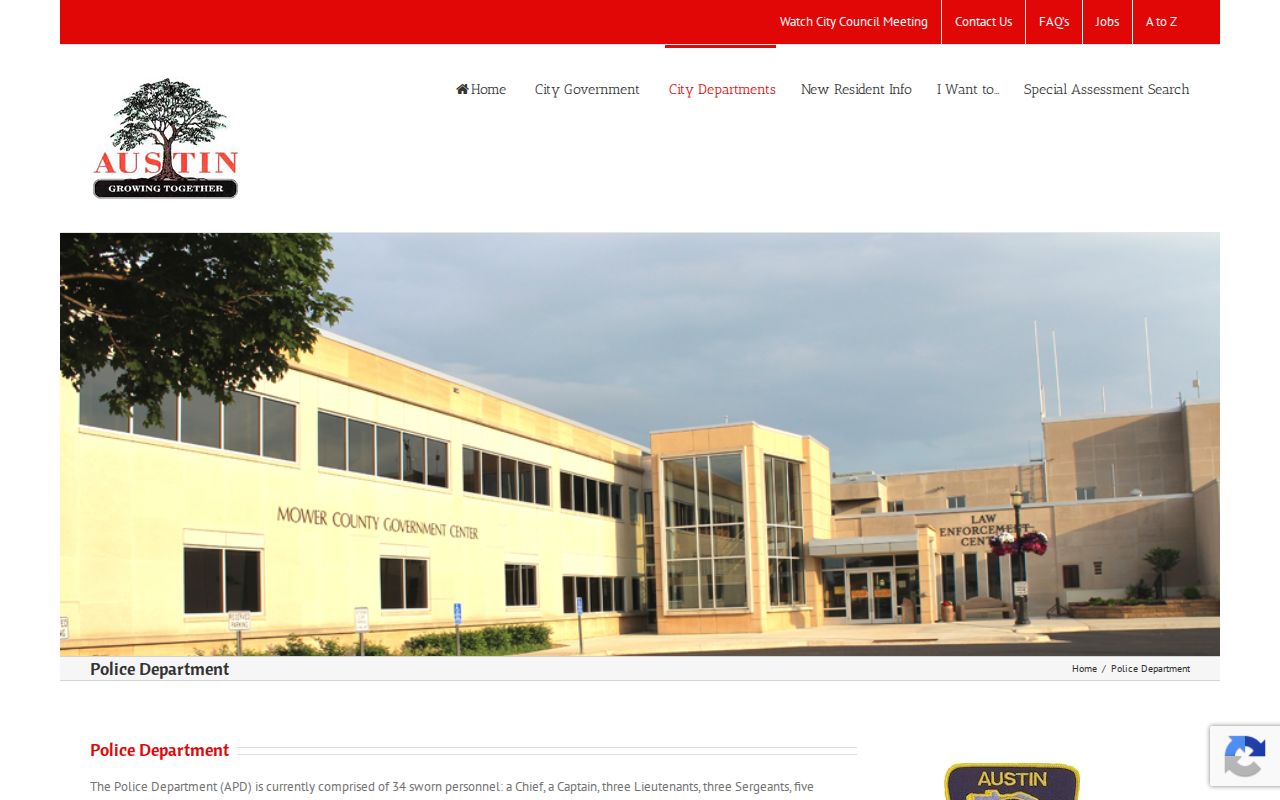 Austin Police Department contact page for city warrant questions in Mower County