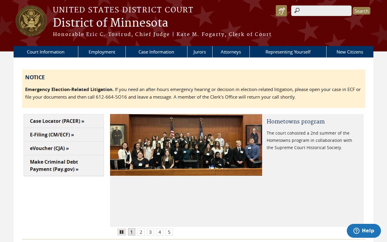 Federal District of Minnesota court page for federal arrest warrants that do not appear in Mower County records