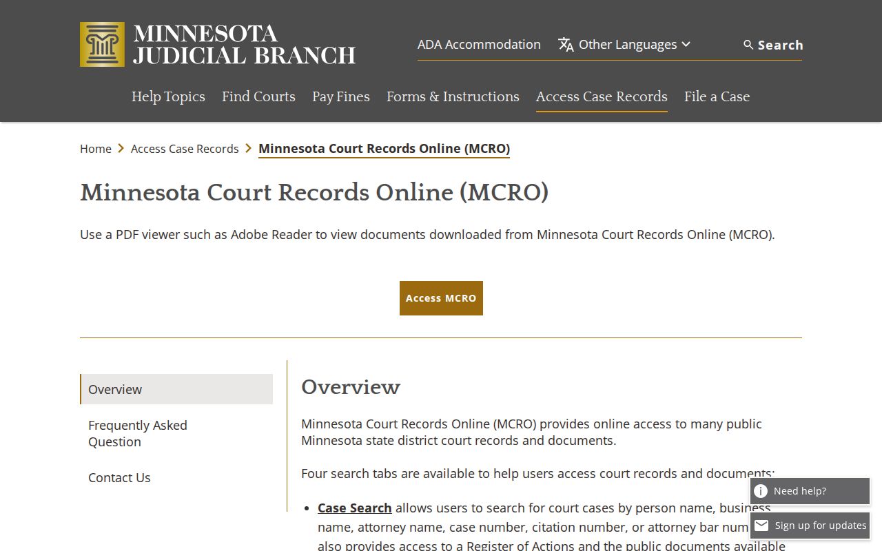 Minnesota Court Records Online public case search used for Mower County warrant searches